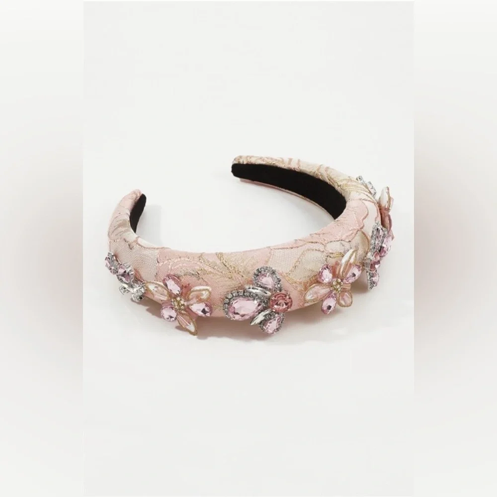 Baroque Rhinestone Flower Padded Headband